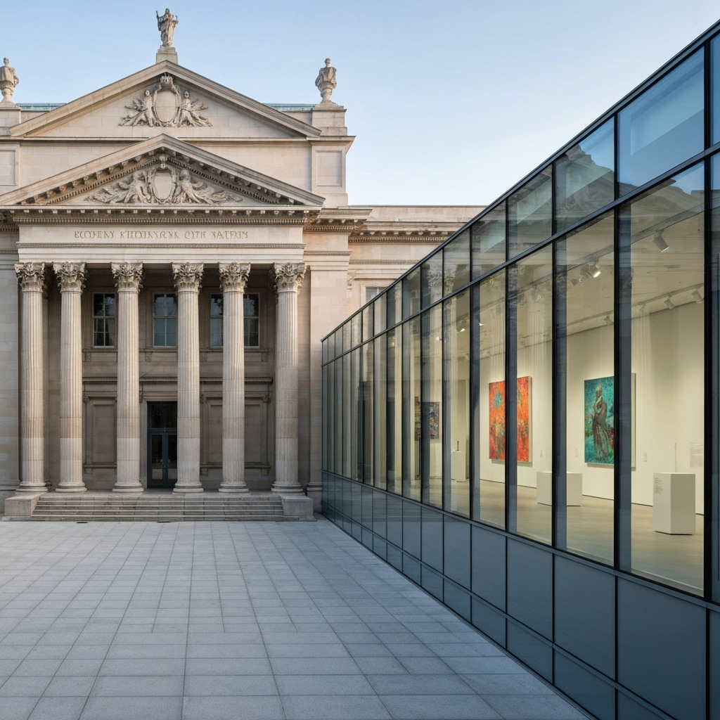 Cultural arts landmark museum with classical architecture and modern gallery spaces