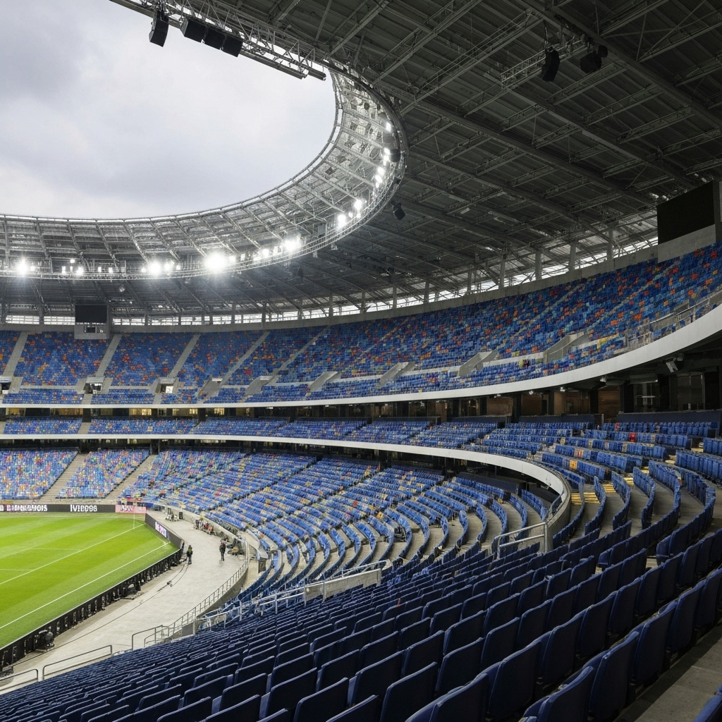 Professional stadium interior showcasing modern seating, advanced lighting systems, and sports facility expertise